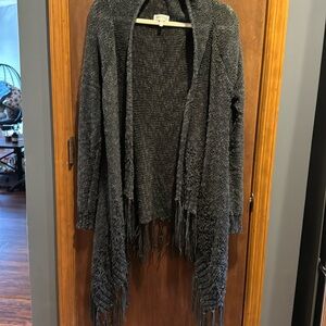 Fringe Hi-Low Loose Weave Cardigan Sweater